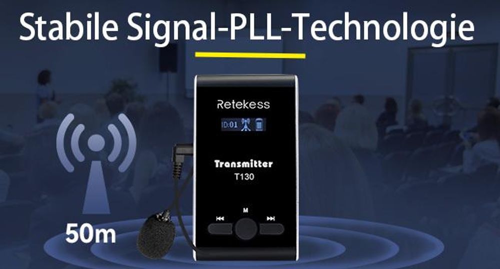 Retekess T130-T131 Tour guide System,60 Meter,99 Kanäle,18H,mit Mikrofon, PLL-Technologie, Geeignet für Reisebüros,Schulungen, Schulbesuche