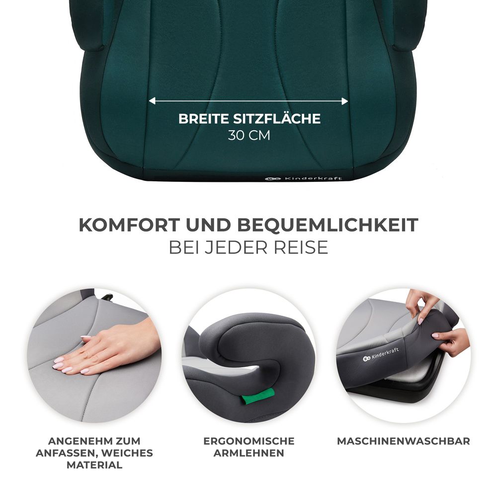 Kinderkraft I-BOOST i-Size - Sitzerhöhung 135-150 cm - R129 Norm - ISOFIX - Ergonomisch - Weicher Schaumstoff - Abnehmbarer Bezug - Grün
