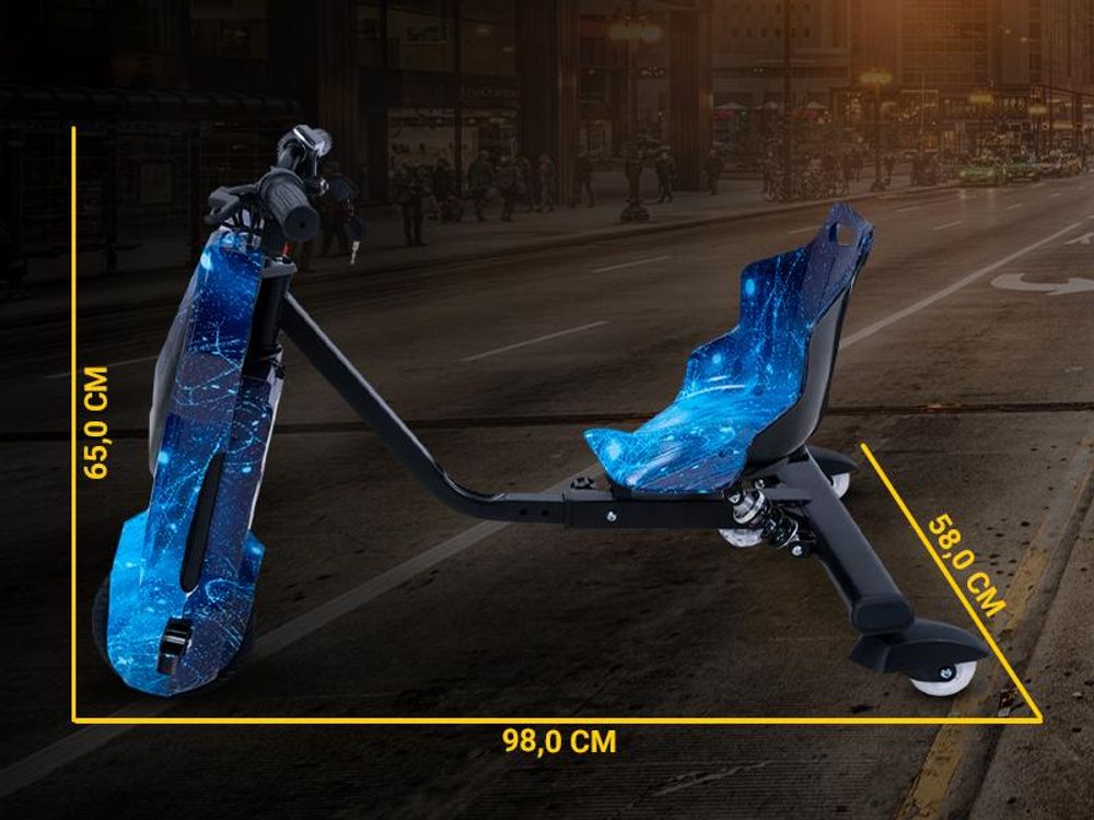 Kinder Elektro Drift Trike | Drift Scooter - Drift Cart - Bis zu 15km/h - LED Driftrollen 360° - Hupe - 3 Geschwindigkeitsstufen (Weiß)