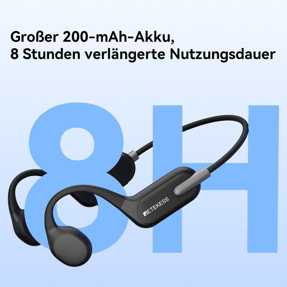 Retekess TT042 Knochenleitungskopfhörer, Hörhilfegerät, zwei Modi, 200 mAh, 6 Lautstärkestufen, Typ-C,Breite Kompatibilität, für Seniorenreisegruppen