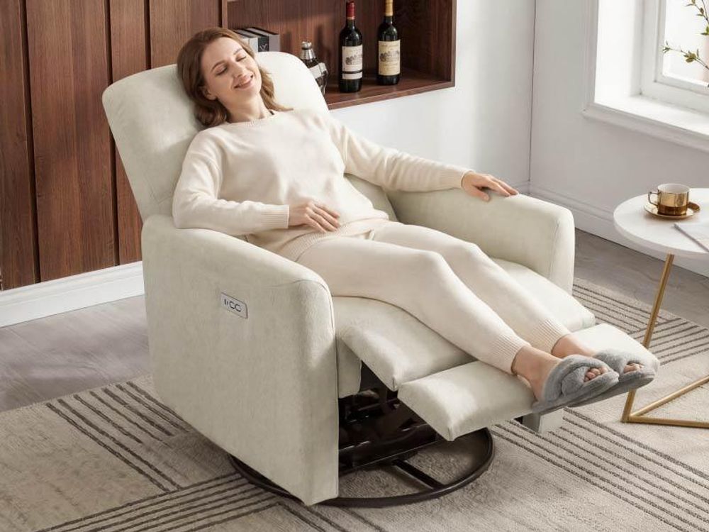 CHITA Elektrischer Relaxsessel, 270° drehbar, Fernsehsessel mit 90°-135° Liegefunktion, Schauckelfunktion, elektrisch verstellbar, OKEO-TEX, USB-Anschluss