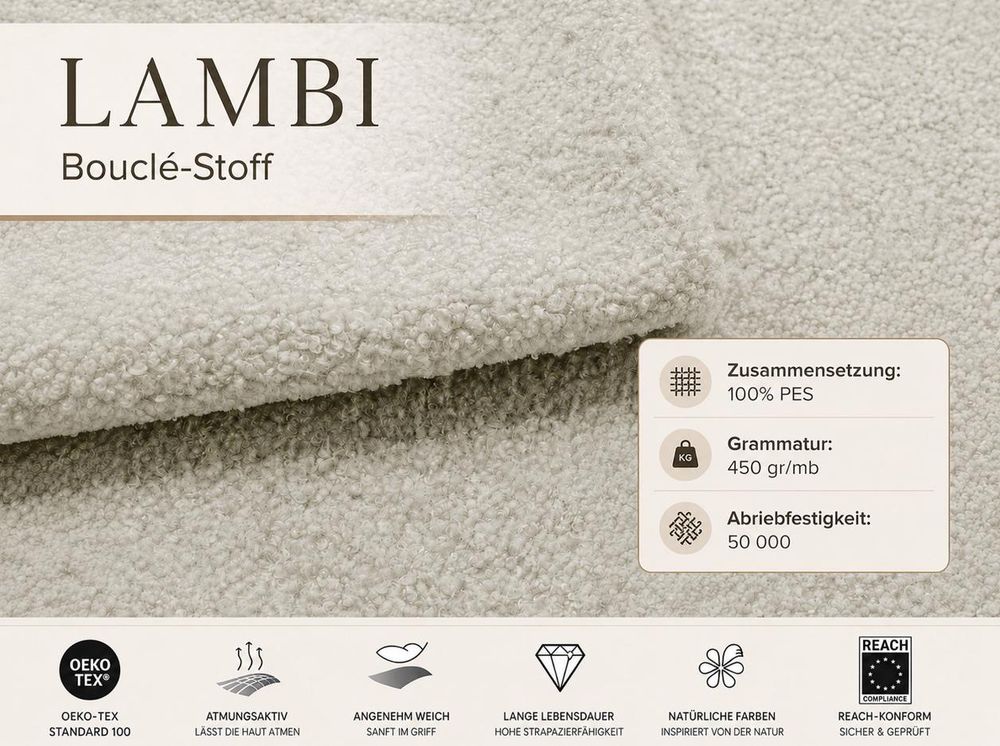 Boxspringbett 200x200 mit Bettkasten NOLARO, Komplett-Set mit Bonell-Matratze und Topper, Bouclé Creme