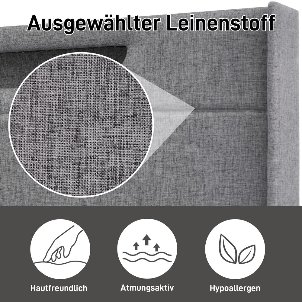 MODFU Hydraulisches bett Boxspringbett 140 x 200 mit Matratze Polsterbett mit LED und USB & Typ C Doppelbett mit lattenrost und Stauraum Grau