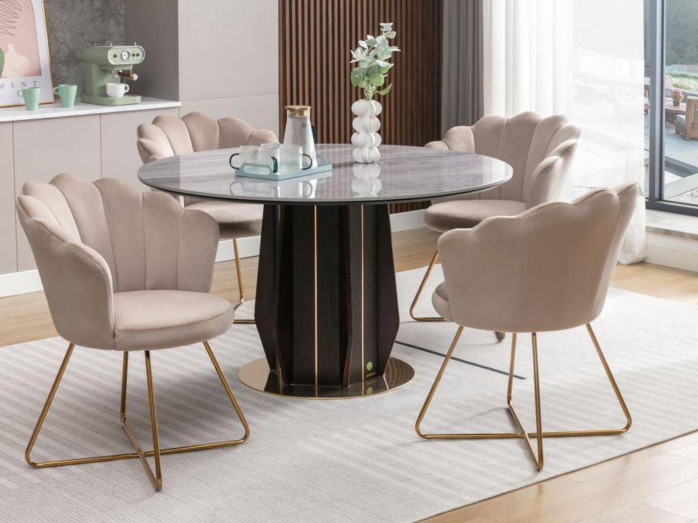 Stuhl 6er-Set - Samt & Metall - Beige & Goldfarben - FIORI II