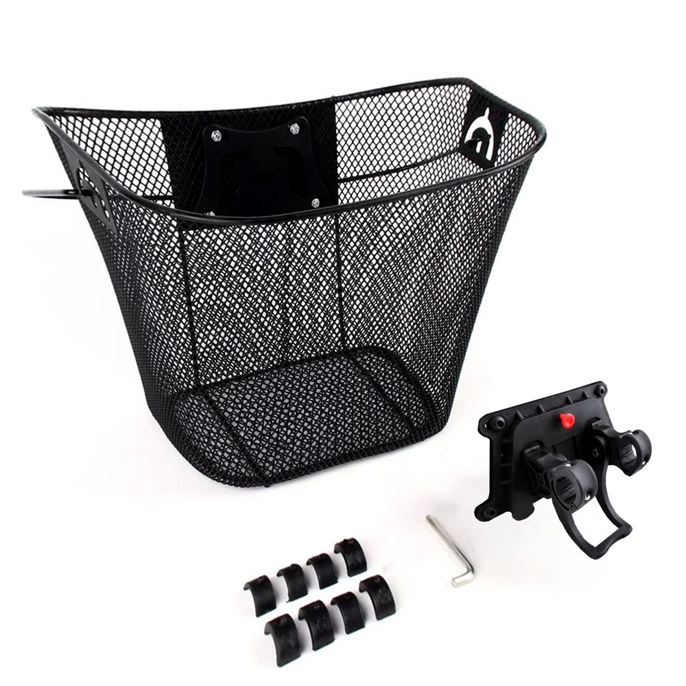 Fahrradkorb Vorne mit Halterung Klicksystem Lenkerkorb Citykorb mit Adapter Vorderradkorb Drahtkorb Einkaufskorb Engmaschig Fahrrad Schwarz Stahl Retoo