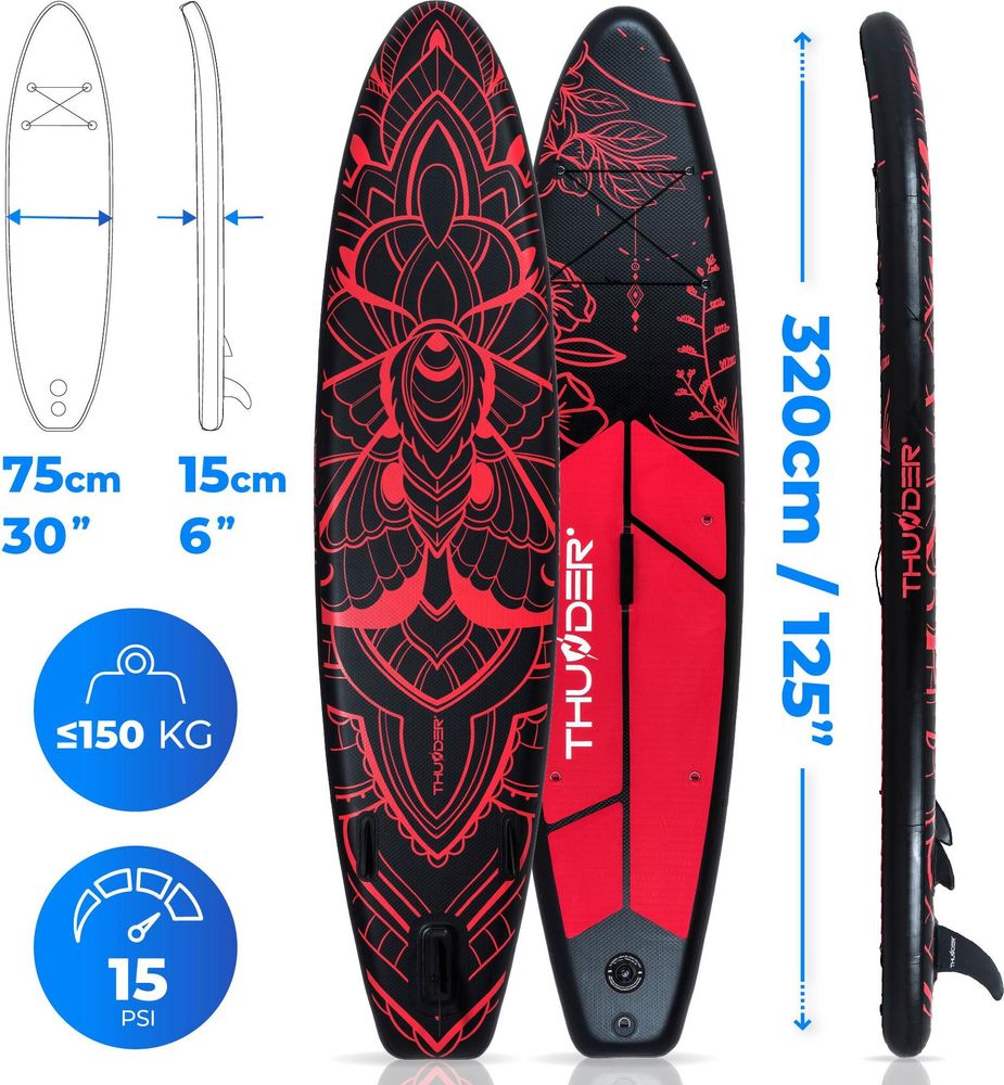 THUNDER Moth Stand Up Paddle Board 320x75x15 cm Rot Shwarz bis 150 kg