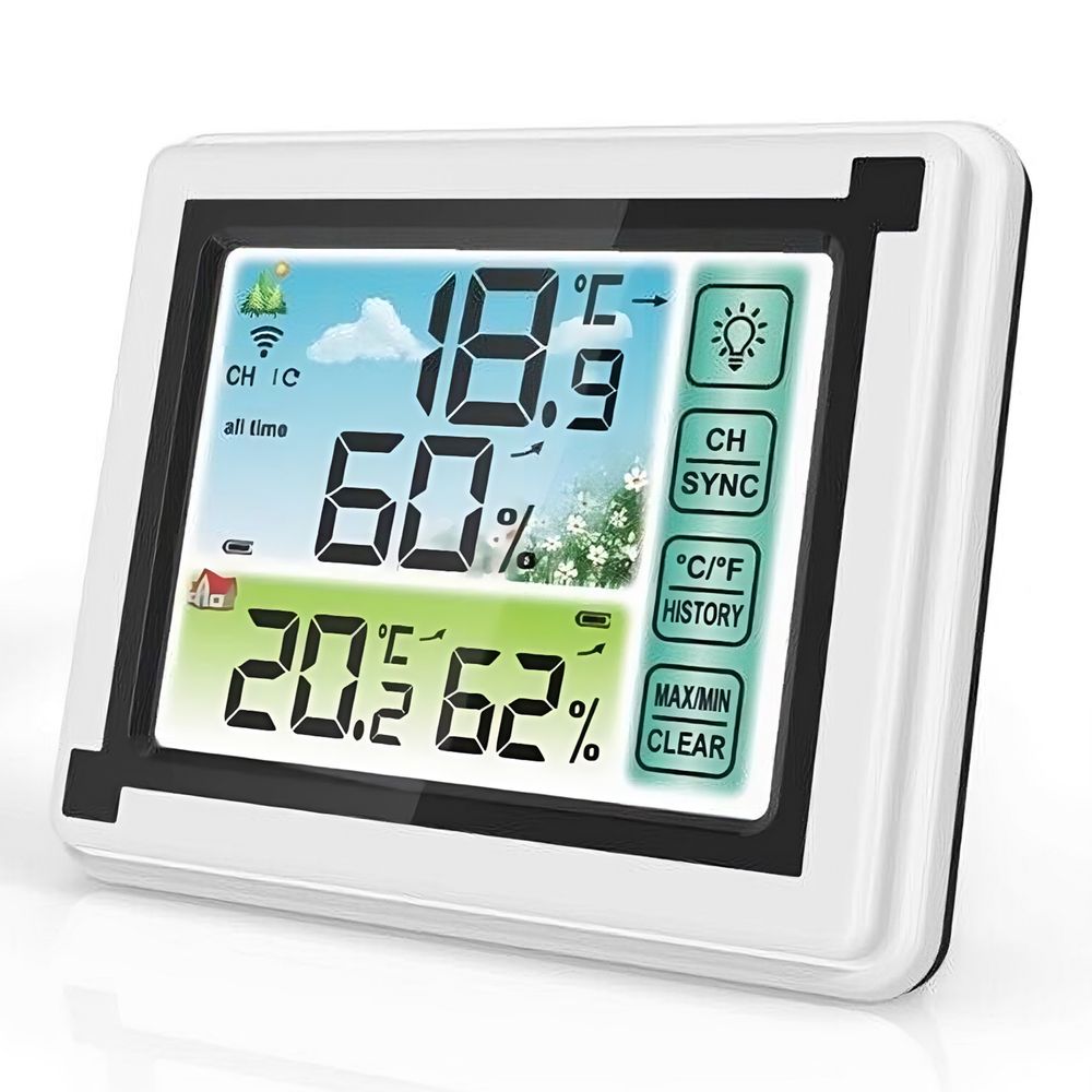 Funkwetterstation Wetterstation Digital Farbdisplay Innen und Außen Thermometer Hygrometer mit Außensensor Wettervorhersage Weiss Retoo