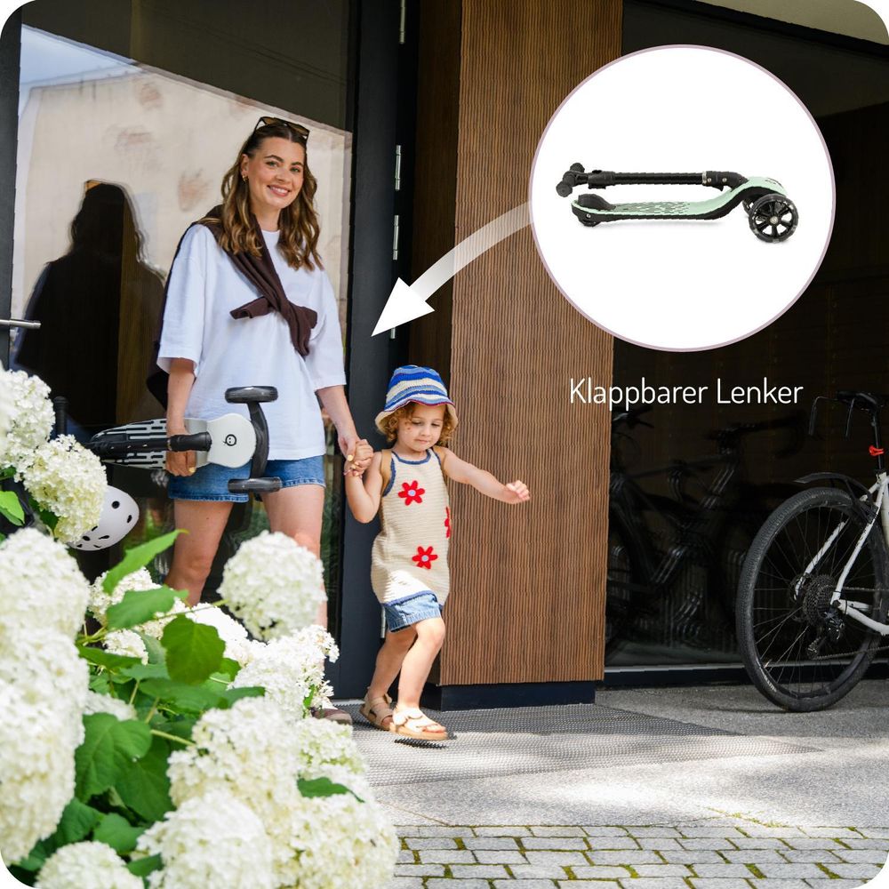 MoMi SAN 2-in-1 3-Rad-Kinderroller – höhenverstellbarer Lenker 60/66/72 cm, klappbar, LED-Räder, ABEC-7, Trittbremse, 2,7 kg