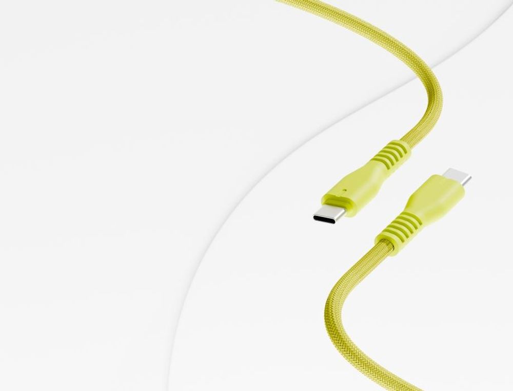 Cavo QUALO Nylon USB-C per USB-C – 1,5 m, 3 A, Giallo QKN-CC-05, Ricarica Rapida 60W