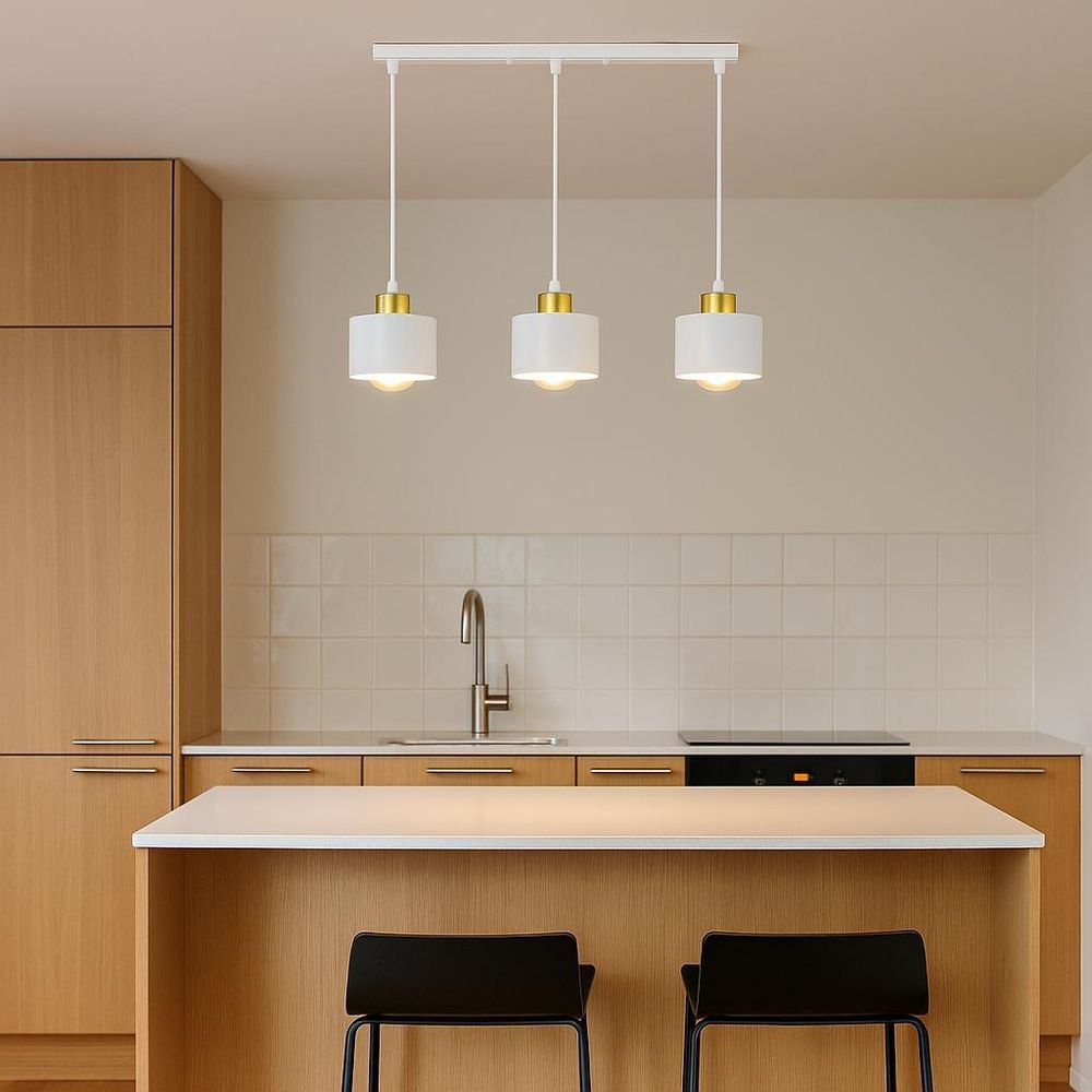 MasterLED Pendelleuchte – 3-flammig 50 cm – Weiß/Gold – E27 – hängelampe esstisch – pendelleuchte kücheninsel – ELZA