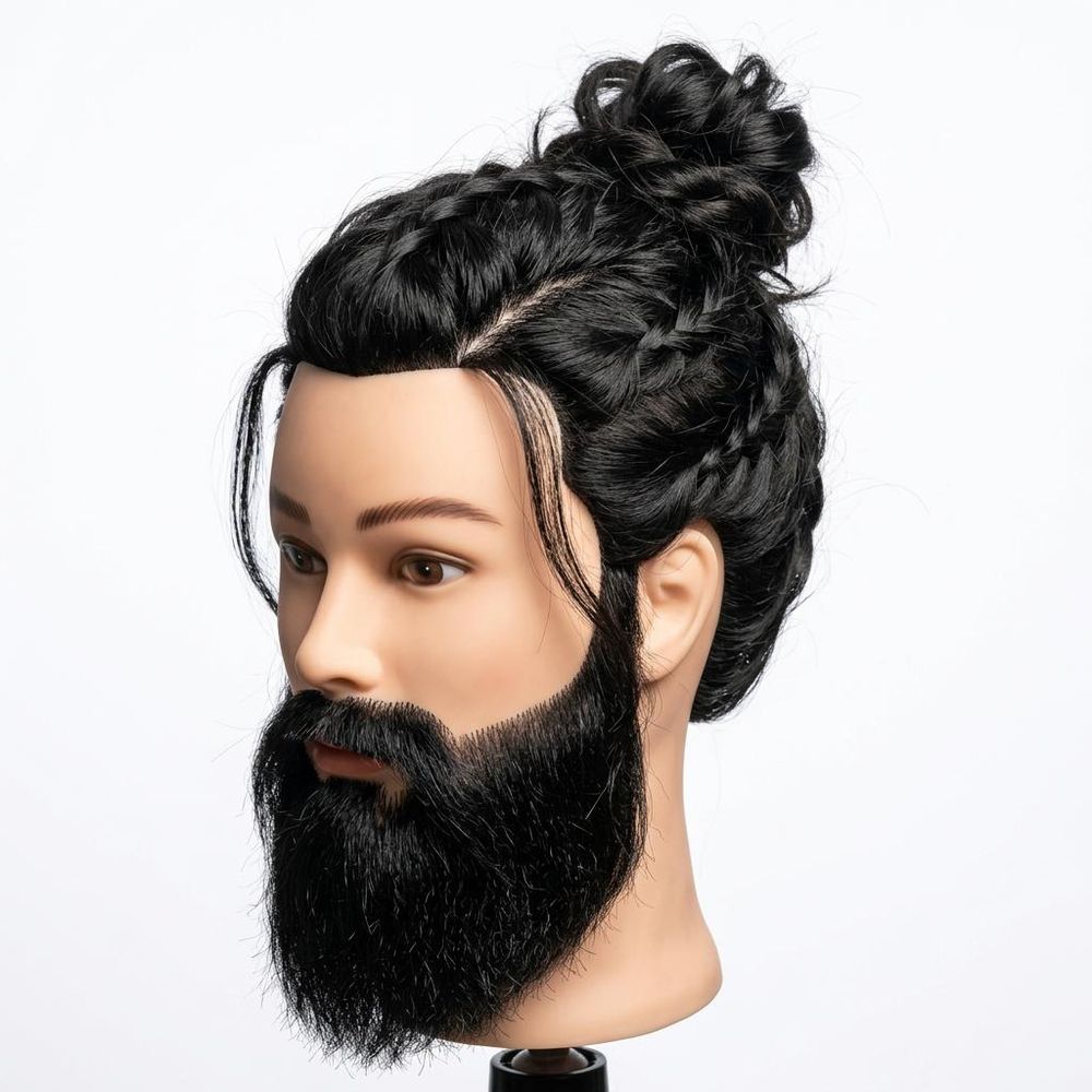 Tête à coiffer homme avec barbe Mark 50cm - Tête d'étude à cheveux thermiques + Support inclus