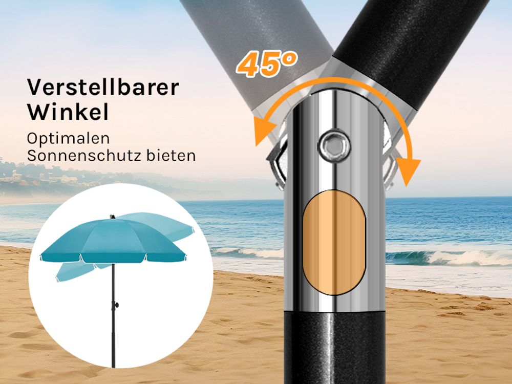 WOLTU Sonnenschirm Strandschirm UV-beständig, höhenverstellbar, 45° knickbar, rund, Blau 175cm