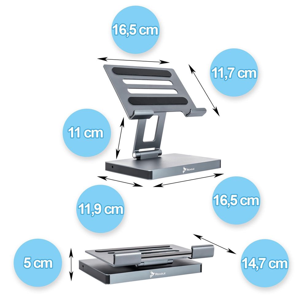 Reagle Tablet Ständer mit Docking Station Hub HDMI PD USB C Höhenverstellbarer Aluminium