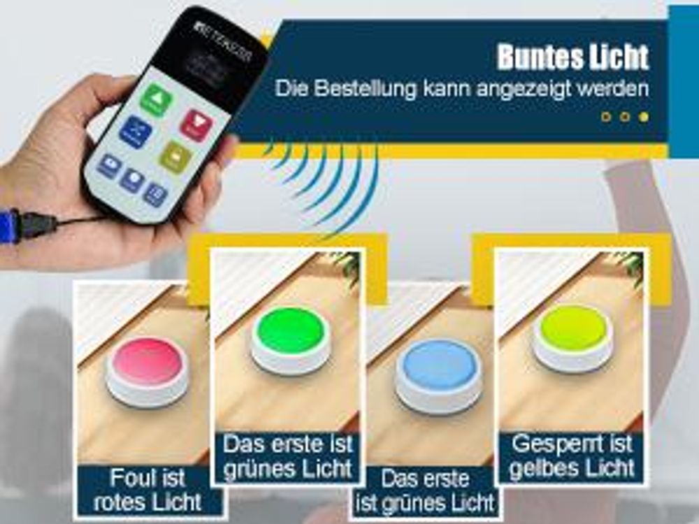 Retekess Quiz-Buzzer-System TM102 für Schulwettbewerbe, Alarm, Unterricht im Klassenzimmer, Partys, Familienspiele, Antwort Buzzer, 3 Reaktionsmodi