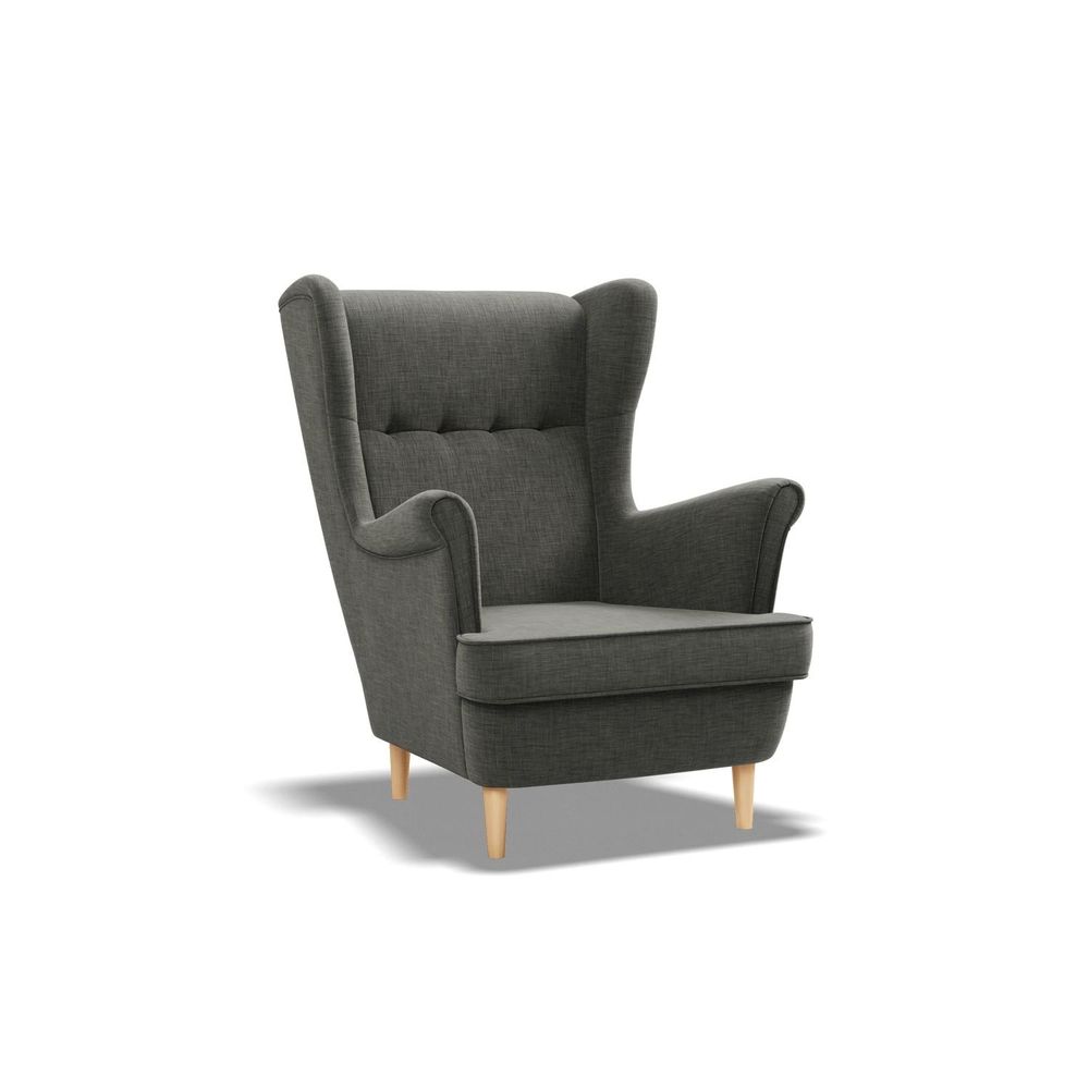 Ohrensessel Milo mit Hocker - Farben zur Auswahl -Sessel für Wohnzimmer & Esszimmer Skandinavisch - Relax Sessel aus Webstoff - FARBE: DUNKELGRAU