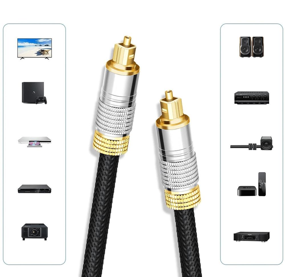 Toslink Kabel 10m Optisches Audiokabel SPDIF LWL Digitalkabel für Soundbar TV Receiver Heimkino 5.1 7.1 Sound Nylongeflecht Reagle Schwarz