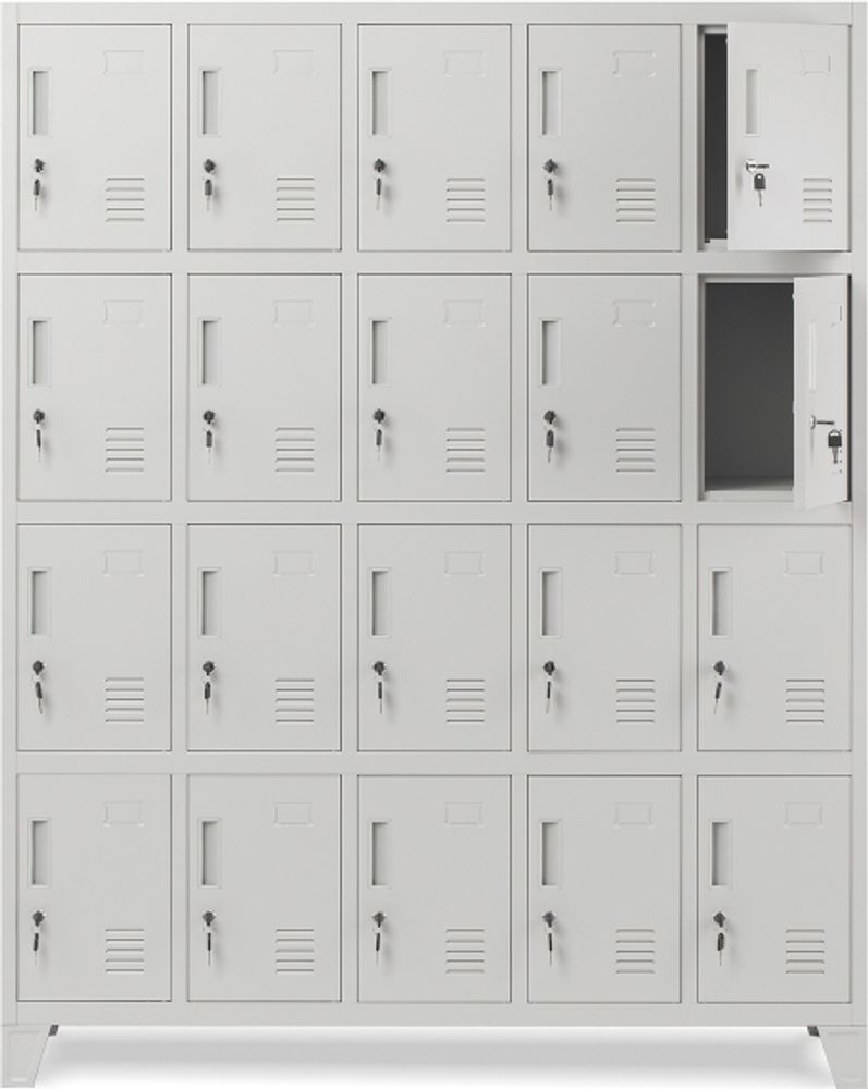 Umkleideschrank 5B4A Fächerschrank Schließfachschrank mit 20 Fächern Wertfachschrank Metall Pulverbeschichtung 172 cm x 136 cm x 45 cm (H x B x T) Farbe: Grau