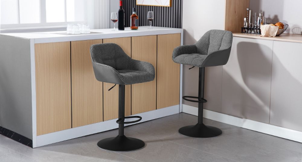 WOLTU Barhocker höhenverstellbar, drehbar, gepolstert, Chenille Cord Metall, Dunkelgrau