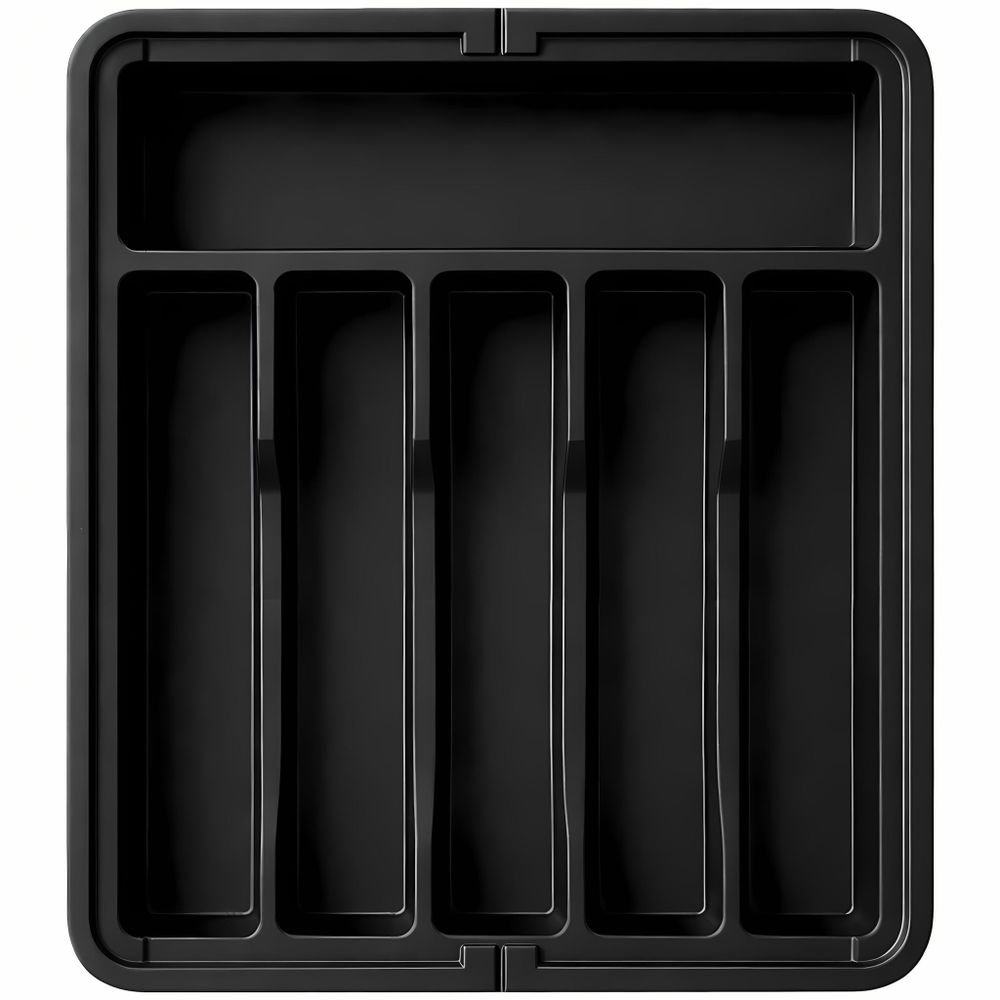 WELLHAUS – Ausziehbare, verstellbare Besteck und Küchen­schubladen-Organizer flexibles Raum­wunder für Ihre Küche (Schwarz, 33 x 38 cm -> 57 x 38 cm)