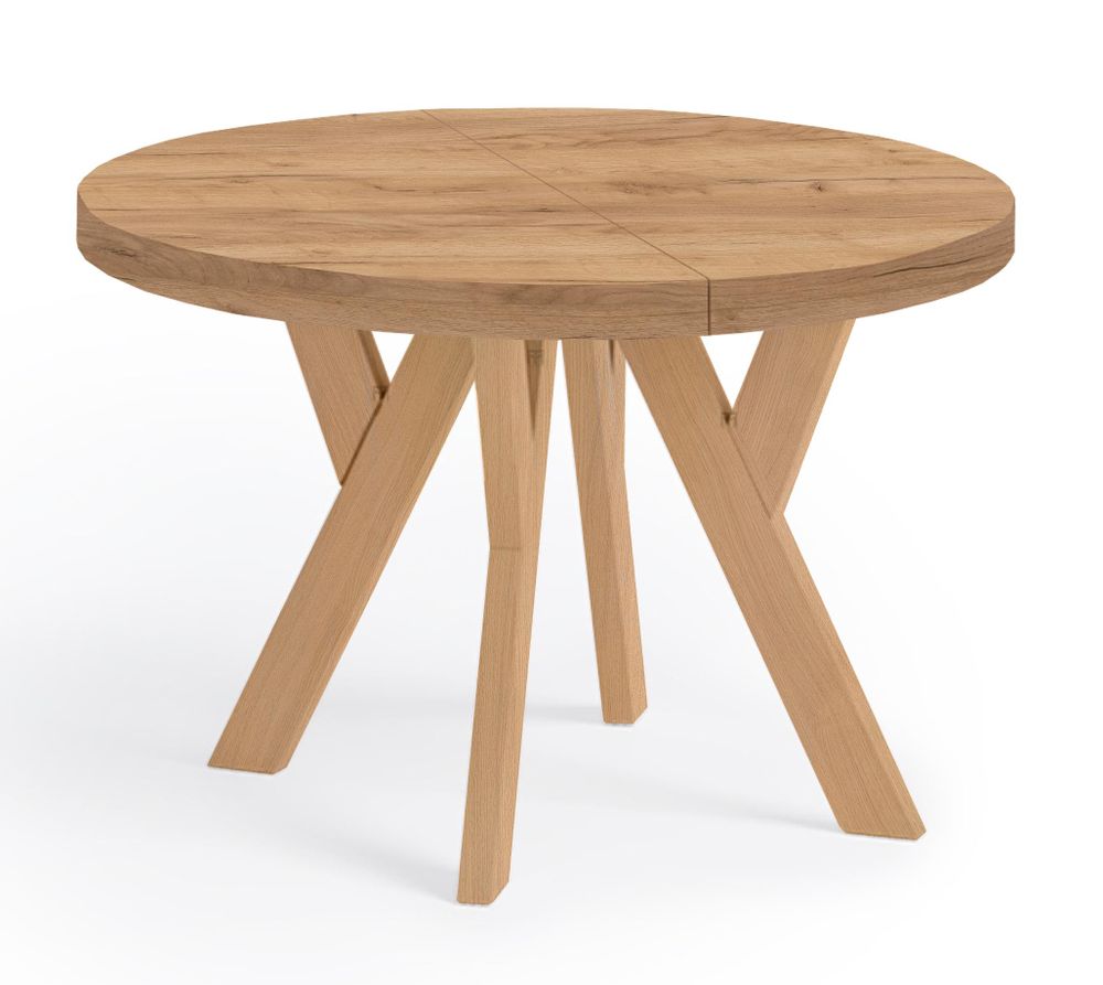 Runder Ausziehbarer Tisch für Esszimmer, PERO, Loft-Stil, Skandinavische, Durchmesser: 80 / 130 cm, Farbe: Weiß / Buche Natur