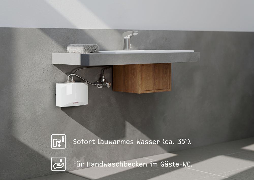 Wo nutze ich den Mini-Durchlauferhitzer? Am Handwaschbecken im Gäste WC.