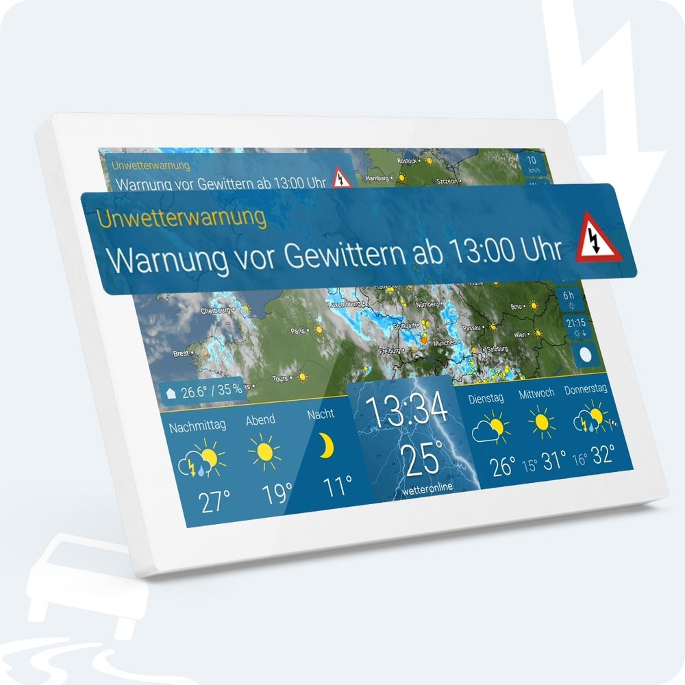 Das Bild zeigt die wetteronline home 3 mit Unwetterwarnung