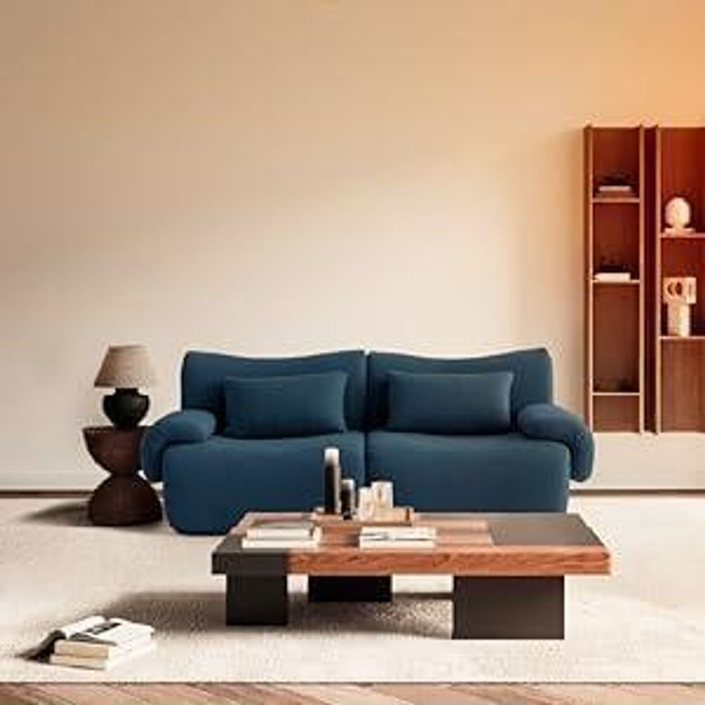 MILYSOFA SOFATIME 3-Sitzer-Modul-Ecksofa mit Chaiselongue, feiner Bouclé-Stoff, tiefblau