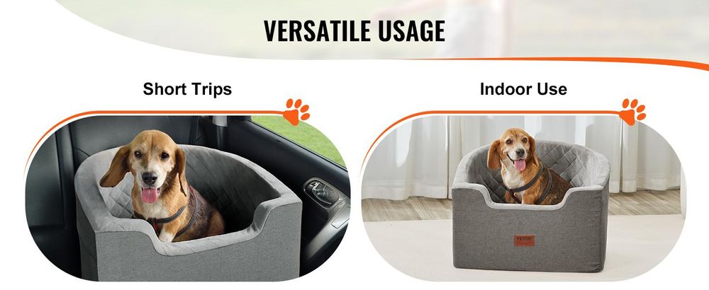 VEVOR Hundeautositz, wasserdichter Hundesitzerhöhung Aufbewahrungstasche, ansteckbarer Sicherheitsleine und Schwammfüllung, Hundeautobett für kleine und mittelgroße Hunde bis 25 kg, grau