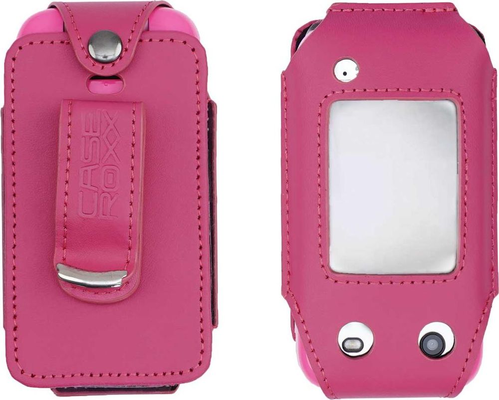 caseroxx Ledertasche mit Gürtelclip kompatibel mit Nokia, HMD 2660 Flip, Barbie Phone aus Echtleder, Tasche mit Gürtelclip und Sichtfenster