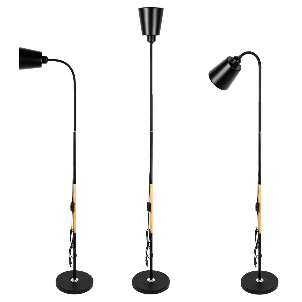 MasterLED LED Stehlampe – Höhe 145 cm – E27 – schwarz – Holz-Detail – wohnzimmer standleuchte – leselampe stehlampe – büro stehlampe – Koko