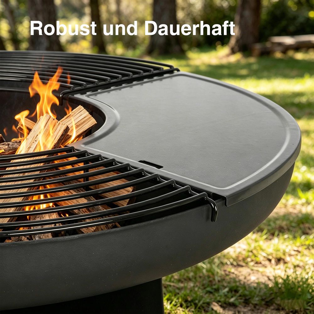 Balioutdoors Grillstation Feuerschale 80x92cm mit Ascheschublade, verchromtem Grillrost & Grillplatte