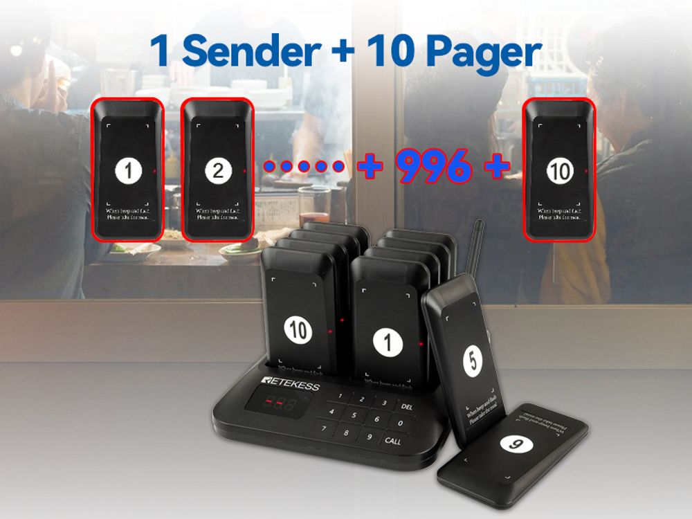 Retekess TD157S Pager Rufsystem, Restaurant Pager, 400m, 200mAh, Geeignet für Fast Food Restaurant, Food Truck, Krankenhäuser, Kompatibel mit TD157