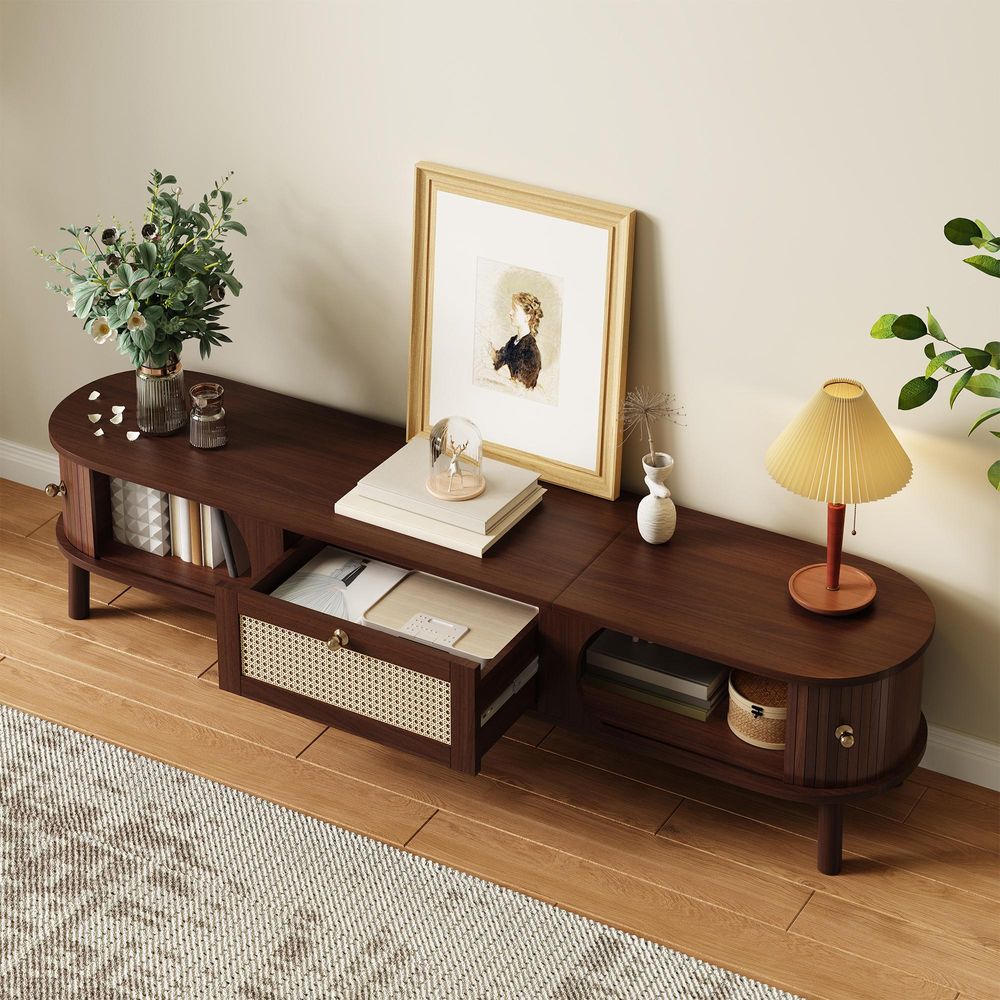 TV-Lowboard mit Türen aus Holz und Rattan-Schubladen