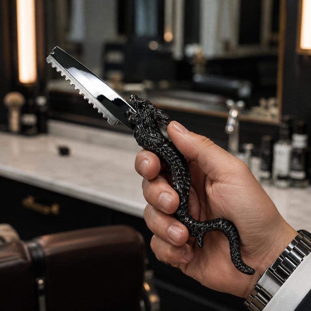 Profesjonalna brzytwa razor barberski w stylu smoka czarny