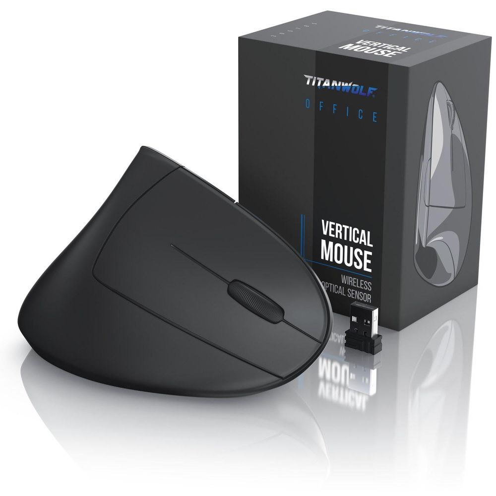 TITANWOLF - Maus Vertikal Wireless - ergonomische Funk Vertikalmaus 2,4 Ghz - USB Vertical Mouse – Funkmaus ergonomisches Design - armschonend - kompatibel mit PC und MAC