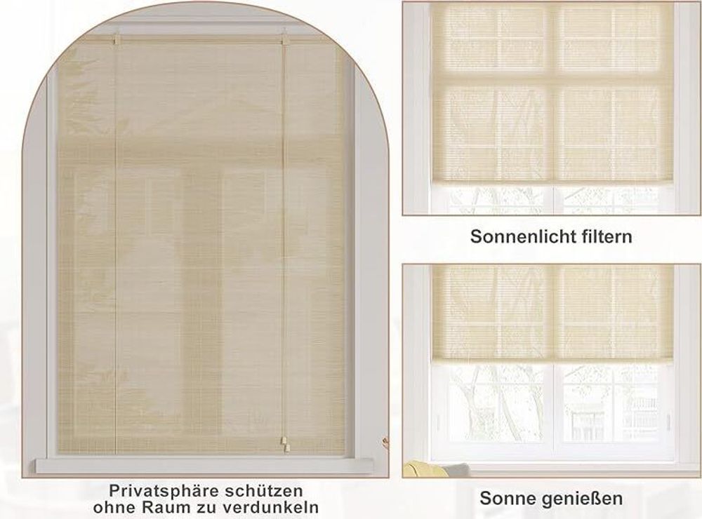 WOLTU Bambusrollo Sonnenschutz Sichtschutz, Seitenzugrollo Lichtfilter Belüftung, Natur, 60X220cm(BxH)
