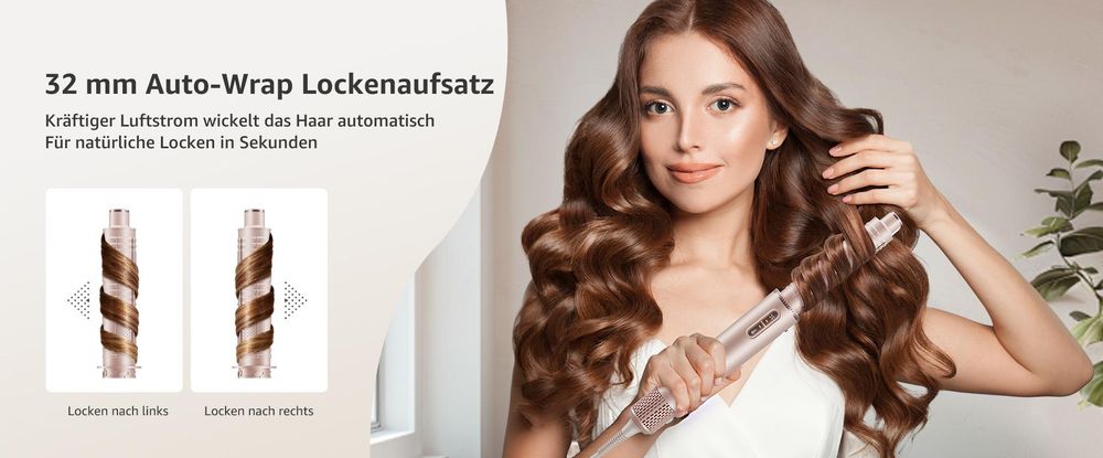 MCURO Warmluftbürste 7-in-1 Multihaarstyler 110000 U/Min,Lockenstab Auto-Wrap Ionen Föhn Airstyler,Hairstyler,Haartrockner,Lockenstab & Glätteisen,mit Reisebox