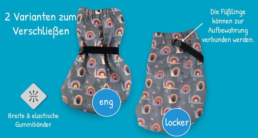 HECKBO Baby Regenfüßlinge Füßlinge ohne Vlies Schnecke Schnecken Tiere 3-18 Monate