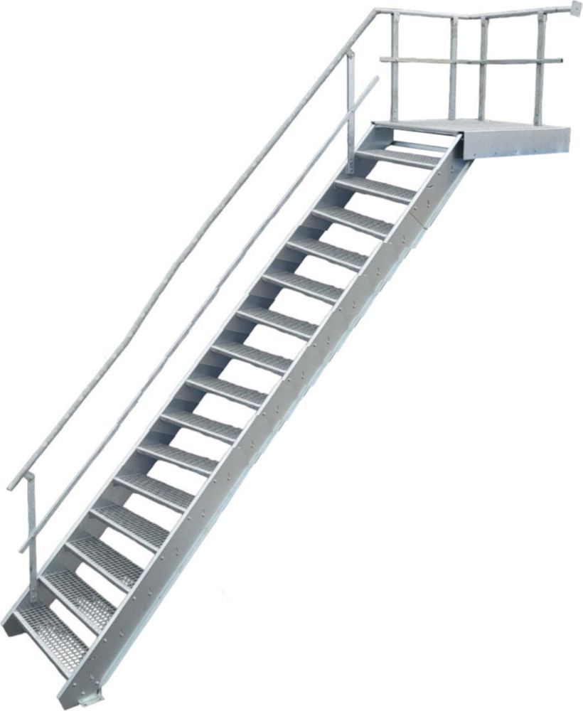 15 Stufen + Podest Stahltreppe mit Geländer links / Stufenbreite 100cm / Geschosshöhe 274-340cm