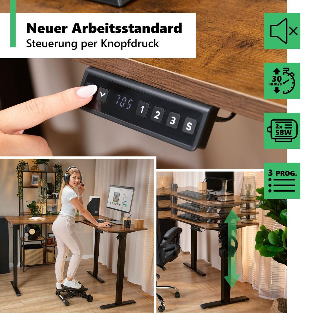 di volio Eckschreibtisch rechts Montaro – elektrisch, höhenverstellbar, braun