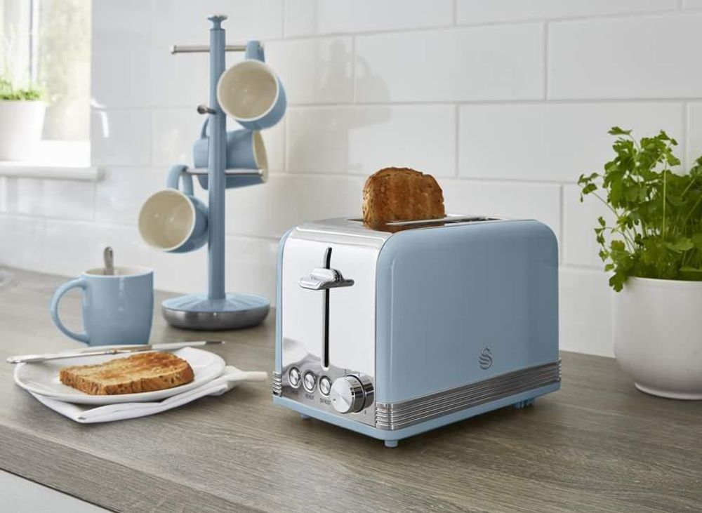 SWAN ST19010YELNEU Retro Toaster Breite Schlitze 2 Scheiben 3 Funktionen 6 Stufen Toasting, Vintage Gelb