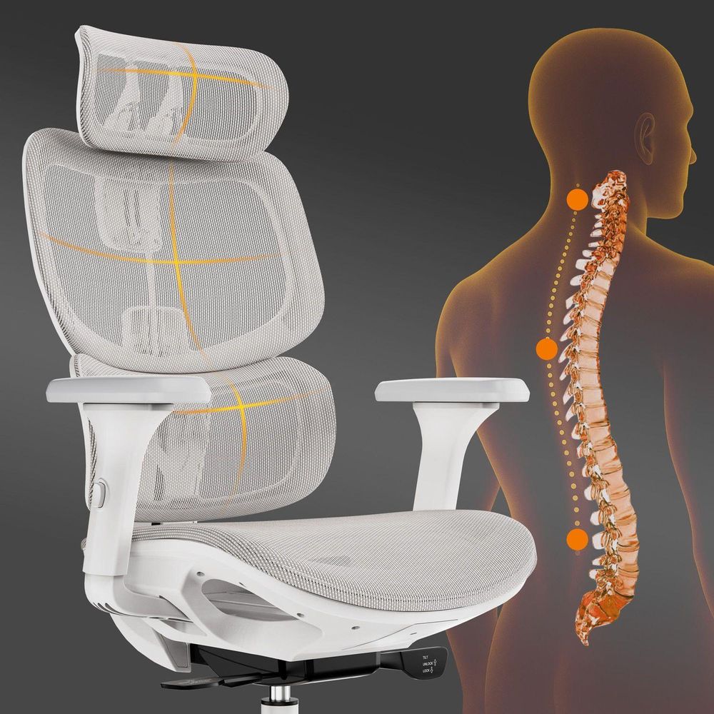 SENSE7 Nobu ergonomiczne krzesło biurowe krzesło do biurka regulowane oparcie podłokietniki i zagłówek do 130 kg jasnoszare krzesło komputerowe krzesło do gier