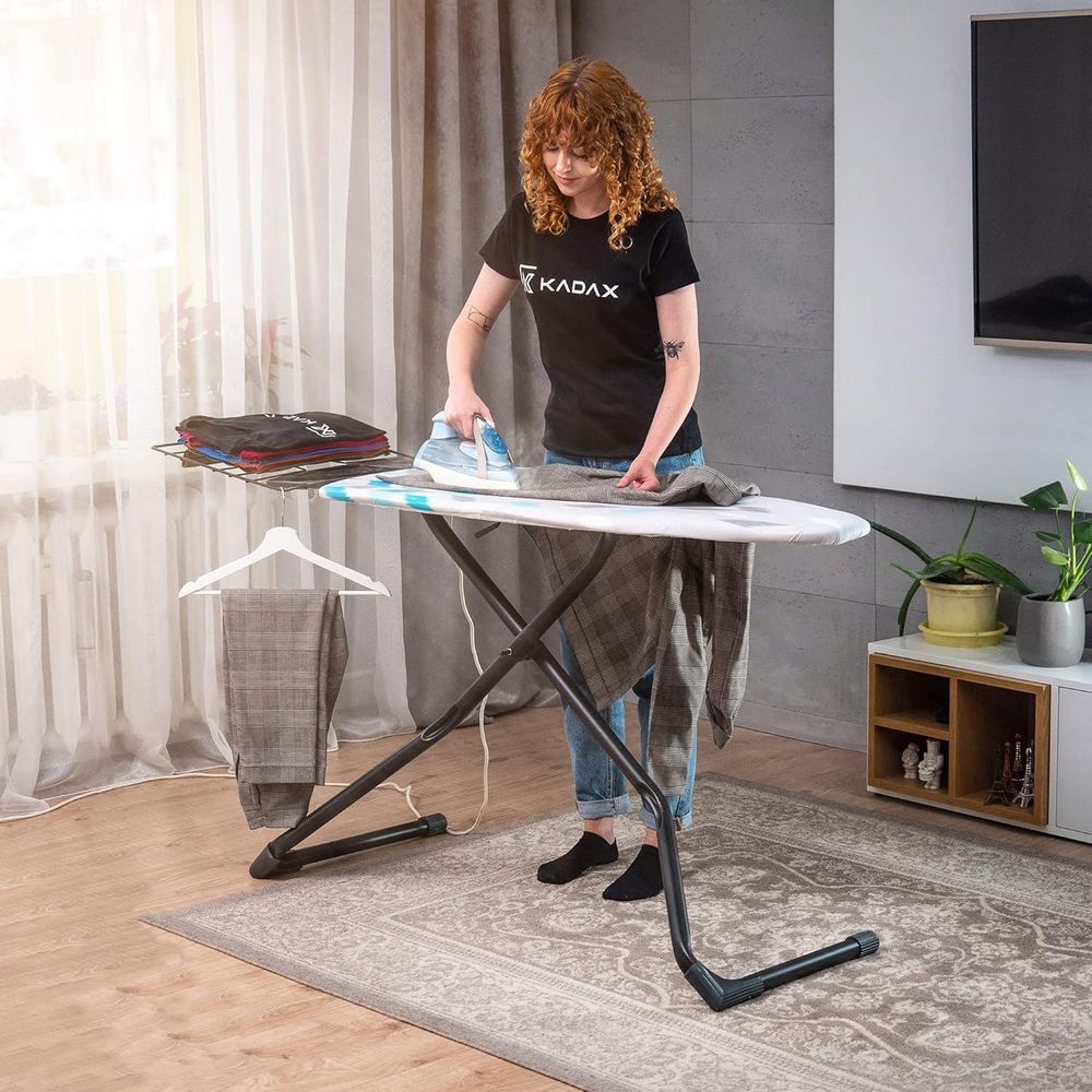 KADAX Bügeltisch mit ausziehbarer Ablage "Hem", Dampfbrett, 120 cm, Rechteckmuster
