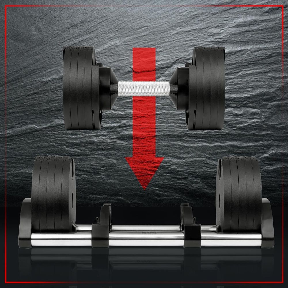 Miweba Sports verstellbare Kurzhantel VH200 | 2 - 28 Kilo variable Gewichte - mit Halterung - Krafttraining - Hantel Training - 14 Stufen einstellbar