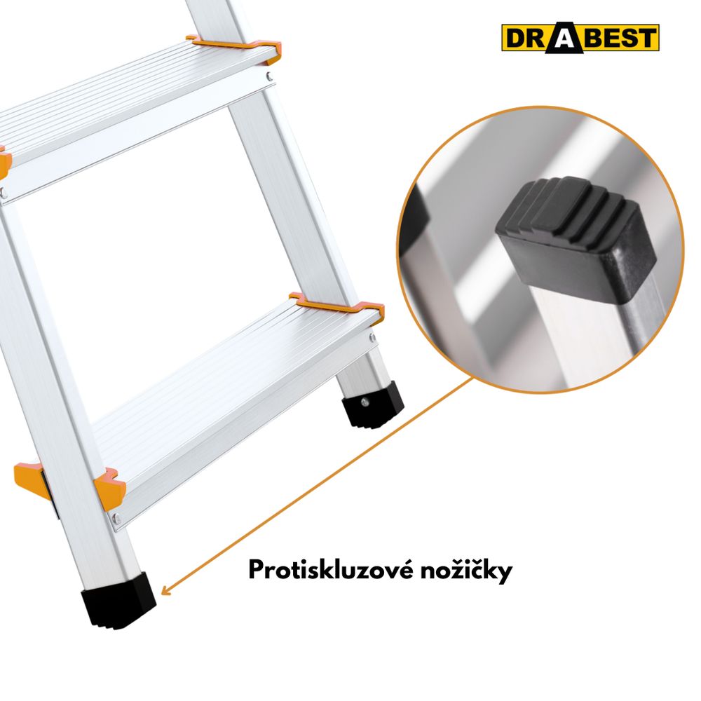 Drabest, žebřík, hliníkový žebřík, skládací žebřík, schodišťový žebřík, oboustranný žebřík