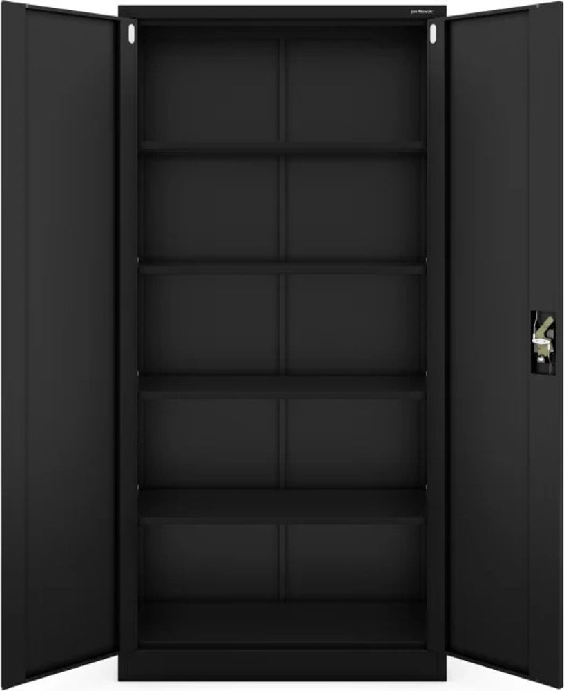 Büroschrank C001 Aktenschrank Lagerschrank Mehrzweckschrank Metallschrank 4 Fachböden Pulverbeschichtung Stahlblech 185 cm x 90 cm x 40 cm, Farbe: Schwarz