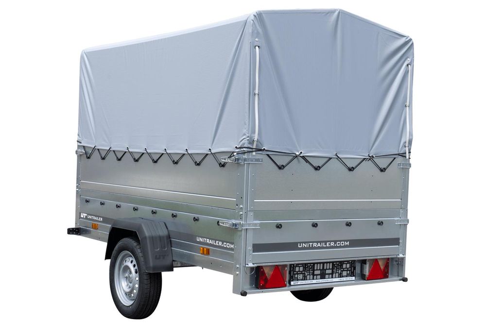 PKW-Anhänger 230x125 UNITRAILER GARDEN 230 KIPP mit Zusatzbordwändenund grauer Hochplane 80 cm