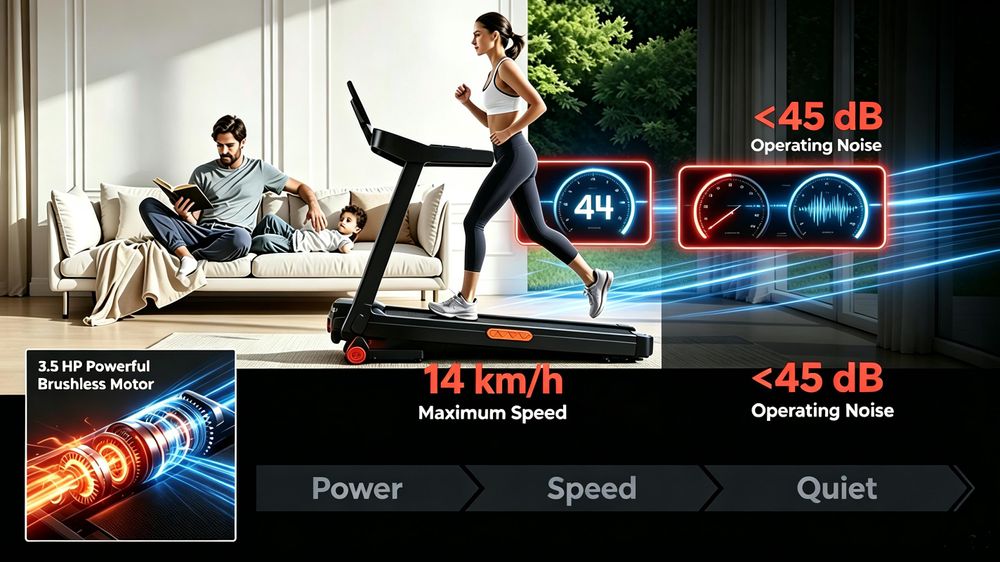 ROBORE L20 – Loopband met helling, opvouwbaar, <45 dB, snelheid 14 km/h, 2 niveaus stijging (10‑15%), 8‑punts demping, ideaal voor kleine woningen