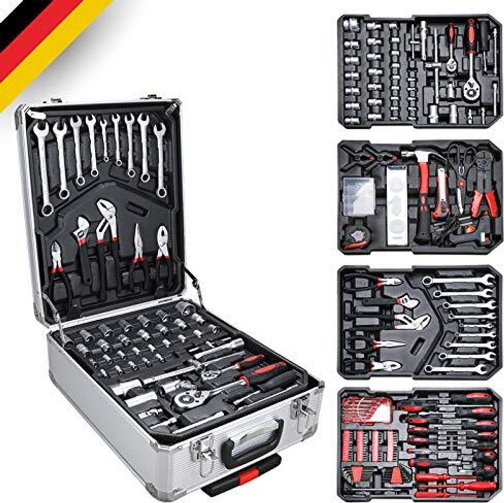 Lospitch Werkzeugkoffer 1031 teilig Werkzeugkasten Alu Werkzeugkiste Set abschliessbar Werkzeugtasche Werkzeug-Trolley 4 Ebenen Sonstige Handwerkzeuge