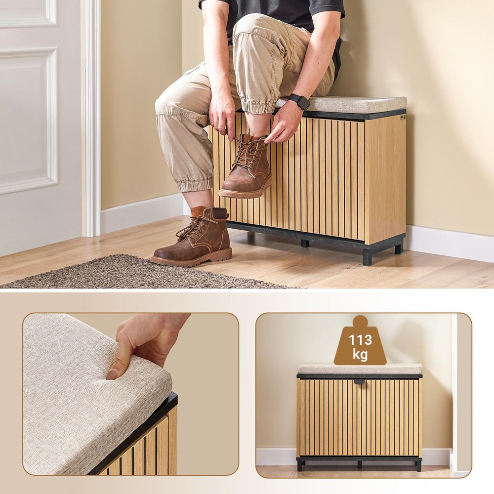 SoBuy Schuhbank Sitzbank mit Stauraum Schuhregal Schmal mit Klappfach & Sitzfläche Flur Schuhschrank für 47 EU Größe Holzoptik Marmor Schwarz FSR201-N